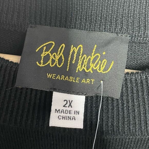 Bob Mackie Wearable Art Grey Metallic Zebra Striped Black Sweater Blouse 2X- New - Picture 5 of 7